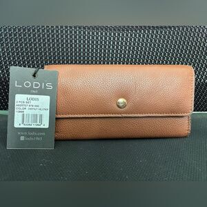 NWT Lodis 2-Piece Purple Leather Card Holder Chestnut Brown Slim Wallet